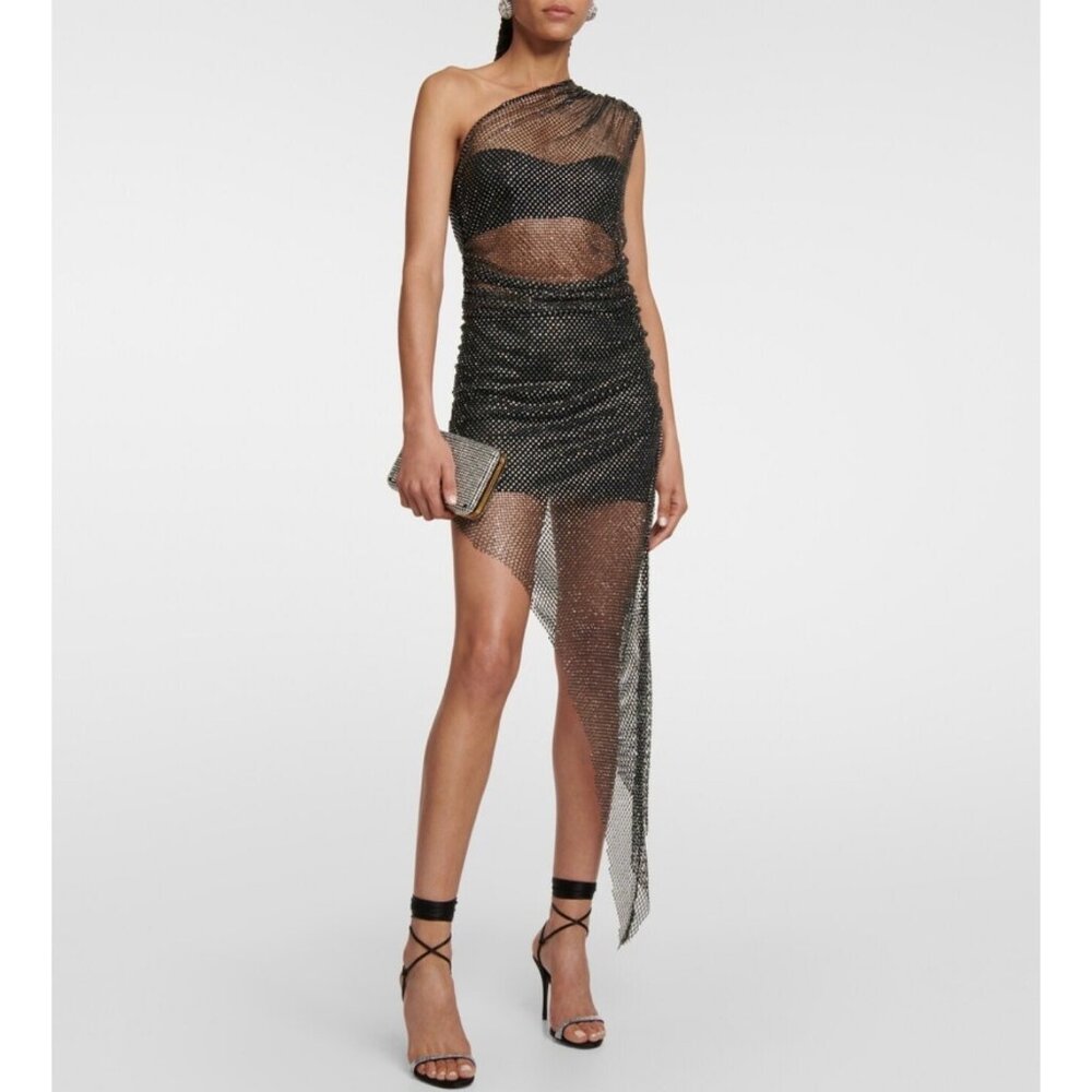 Giuseppe di Morabito Crystal-embellished mesh midi dress
